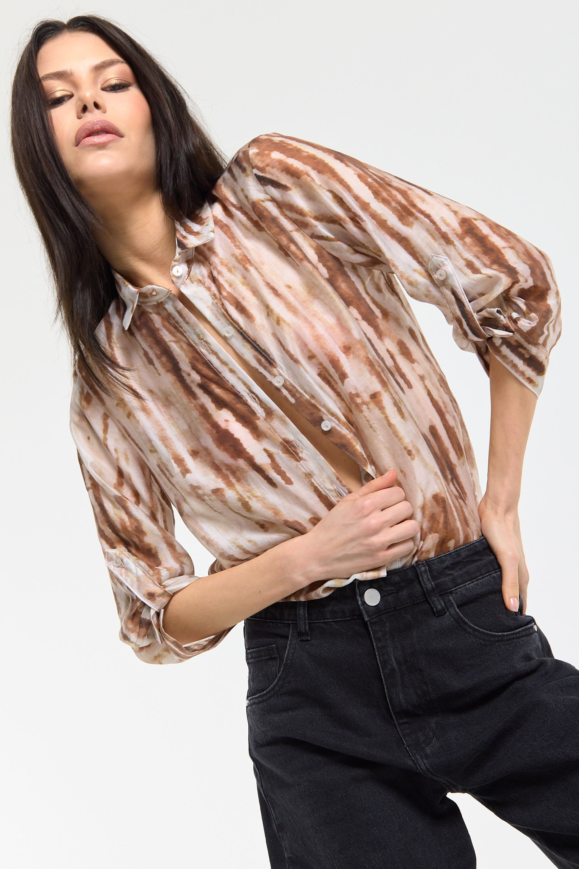 House of Holland Relaxed Brown Tie Dye Sheer Shirt