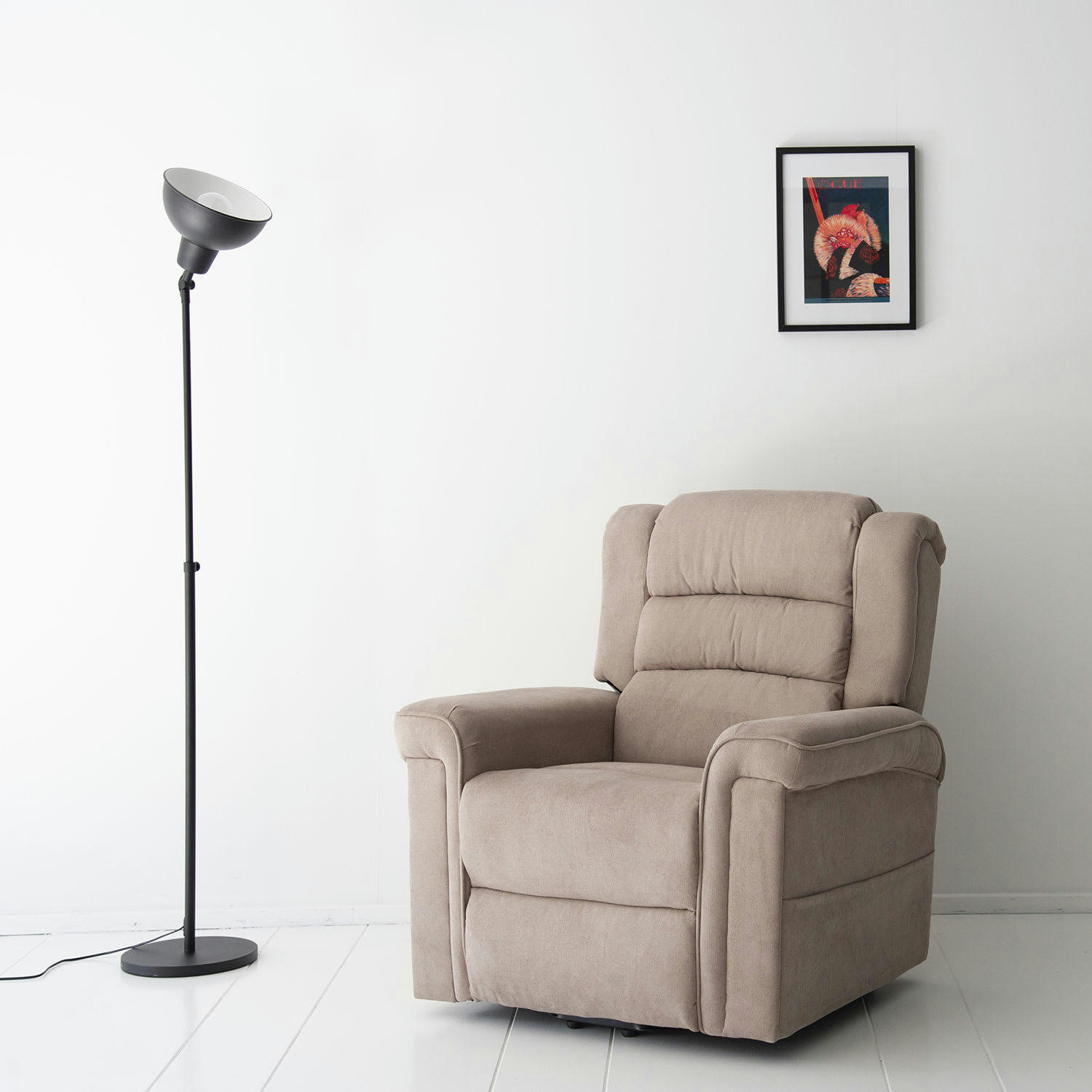 BERNIE - Fauteuil électrique inclinable en tissu taupe