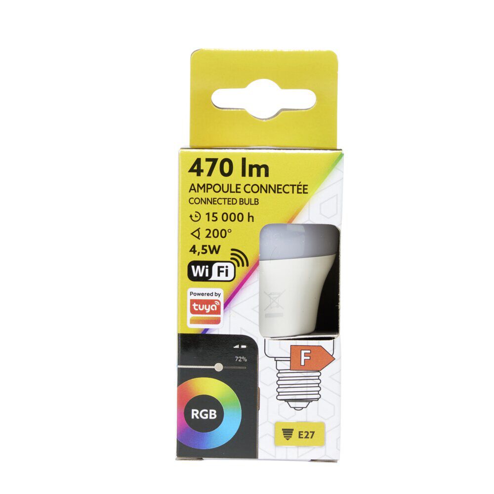 Ampoule LED connectée couleurs changeantes RGB 200° E27 470lms 4,5W
