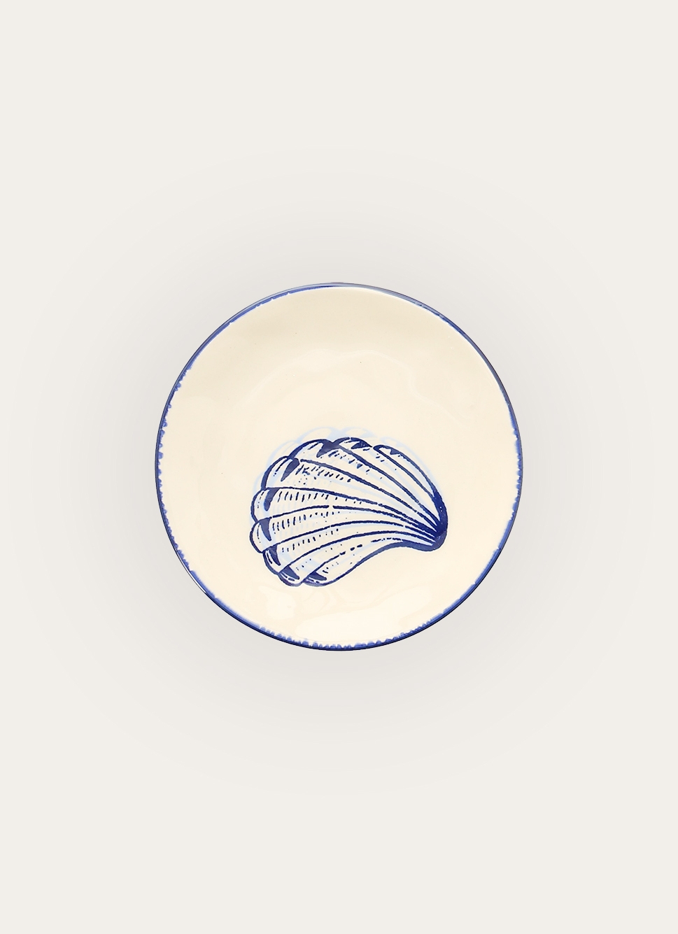 ASSIETTE à DESSERT EN GRÈS - MOTIF MOULE CREME/BLEU