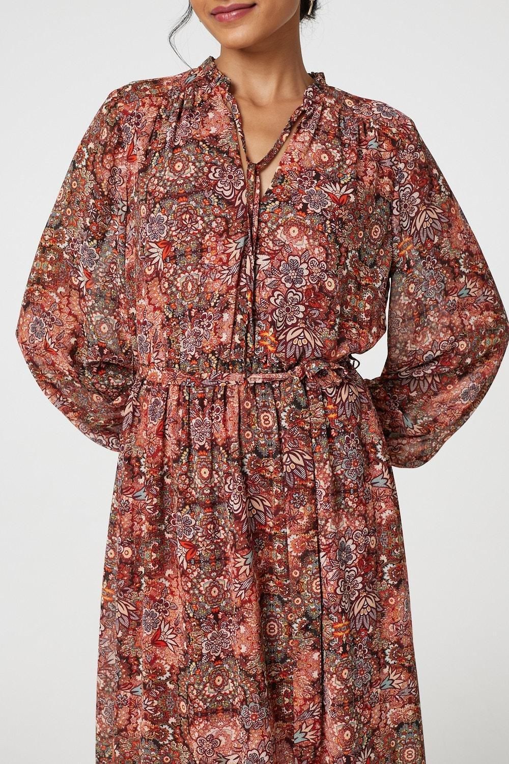 Izabel London Floral Paisley Semi Sheer Midi Dress