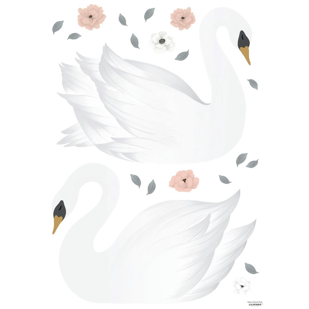 GRACE - Stickers cygnes en Vinyle mat Blanc 64x90 cm