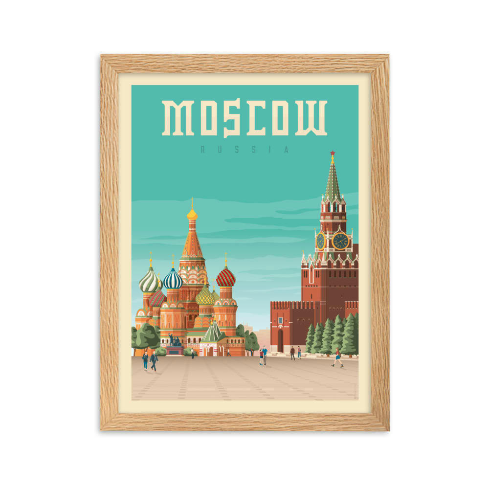 - Affiche Moscou Russie + Cadre Bois (Bois) 21x29,7 cm