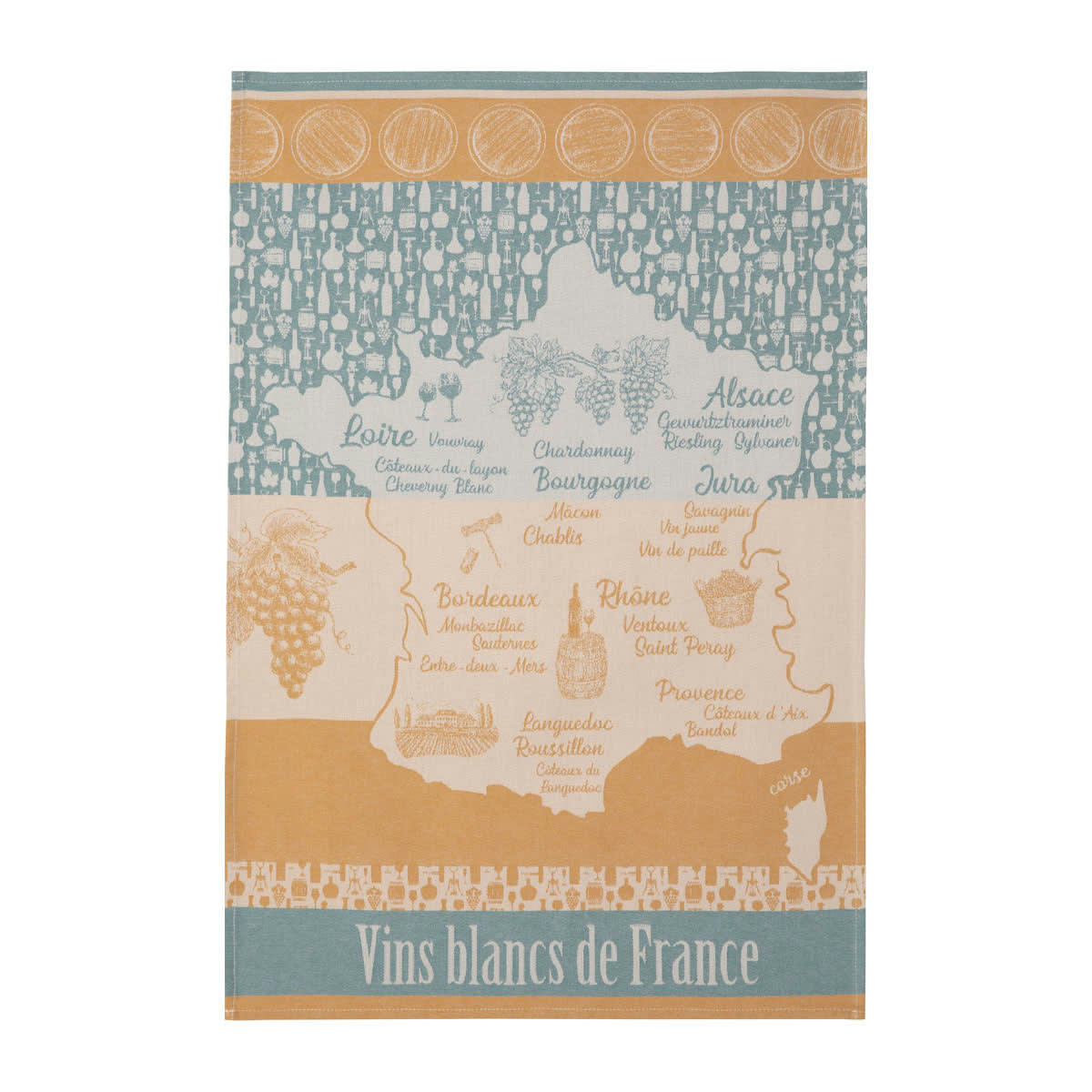 VINS BLANC DE FRANCE - Torchon en coton vert 50x75