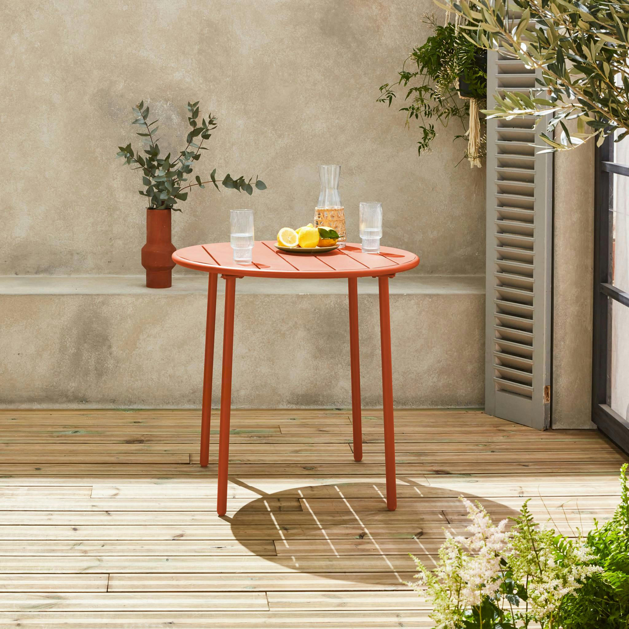 AMÉLIA - Table de jardin ronde en métal terracotta 2 places