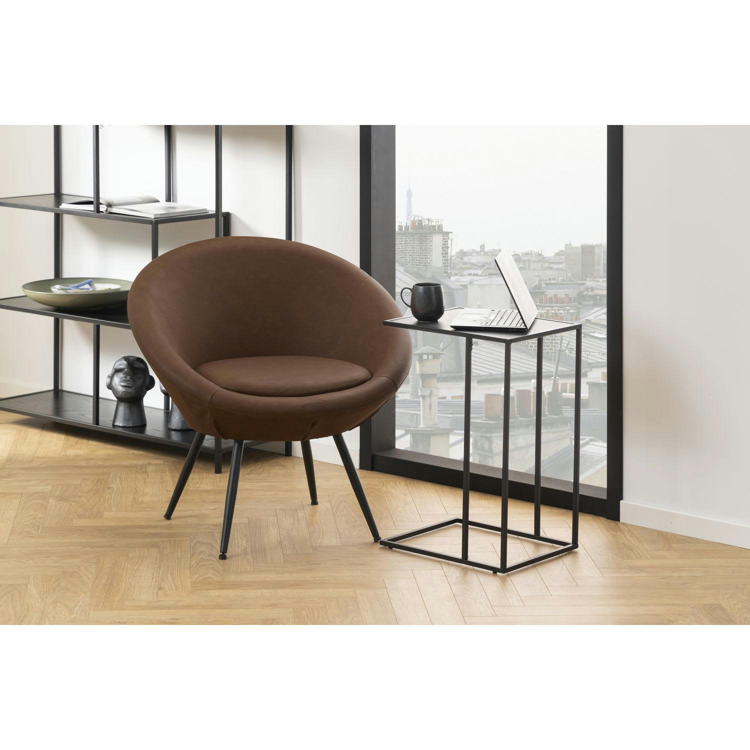 FÉLICE - Table d'appoint rectangulaire haute effet marbre en mélamine et métal