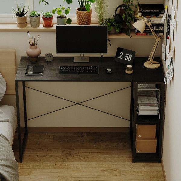 Biurko komputerowe loft – czarne, nowoczesne, z półkami – 120 cm