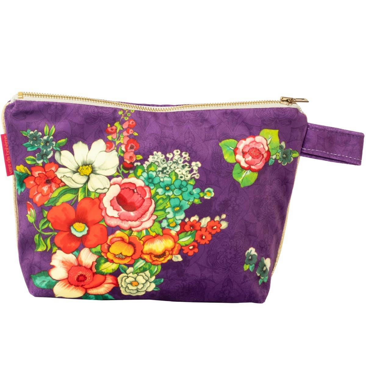 - Pochette en velours imprimé fleuri violet 19x28cm