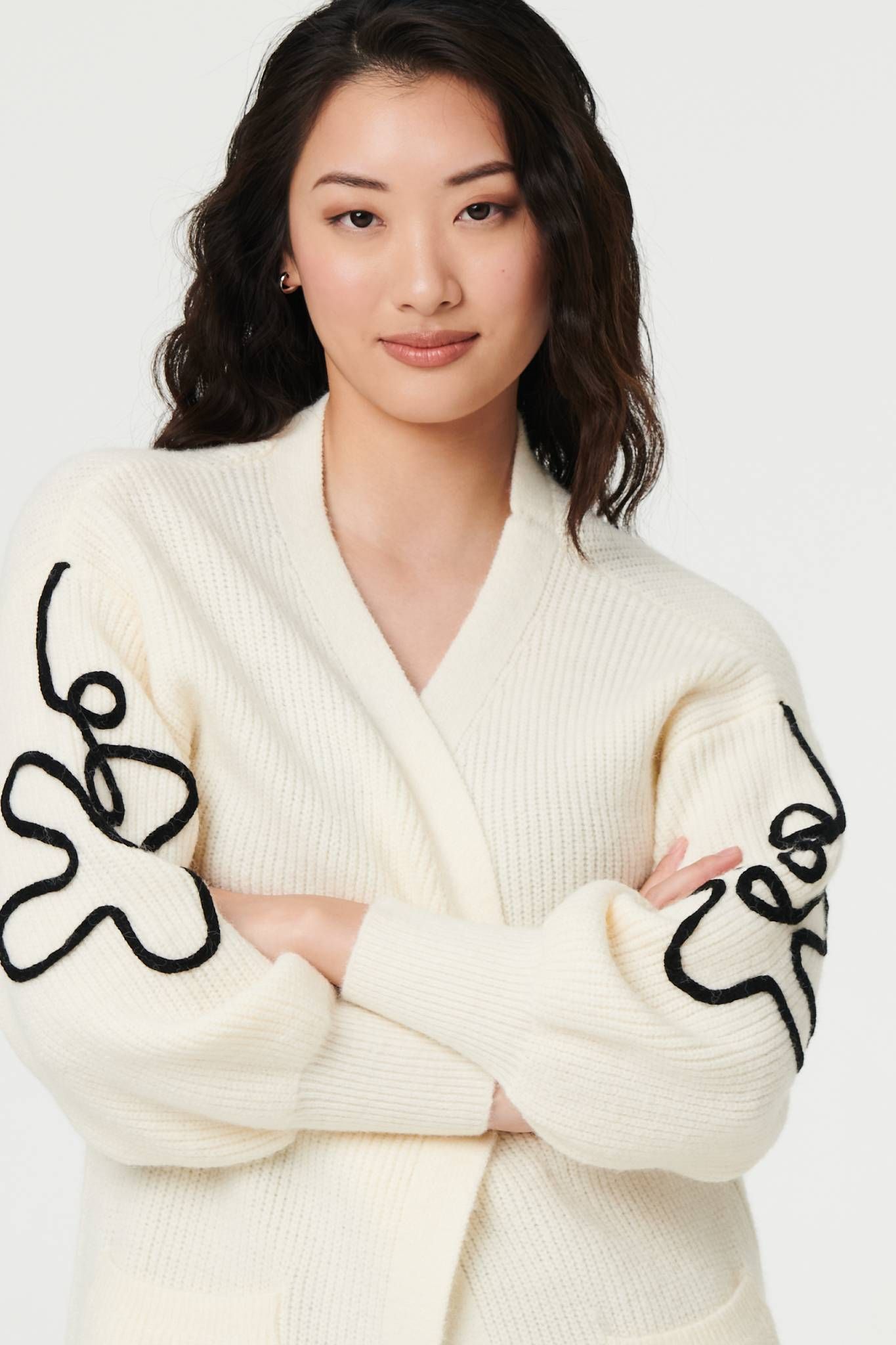 Izabel London Floral Trim Detail Longline Cardigan