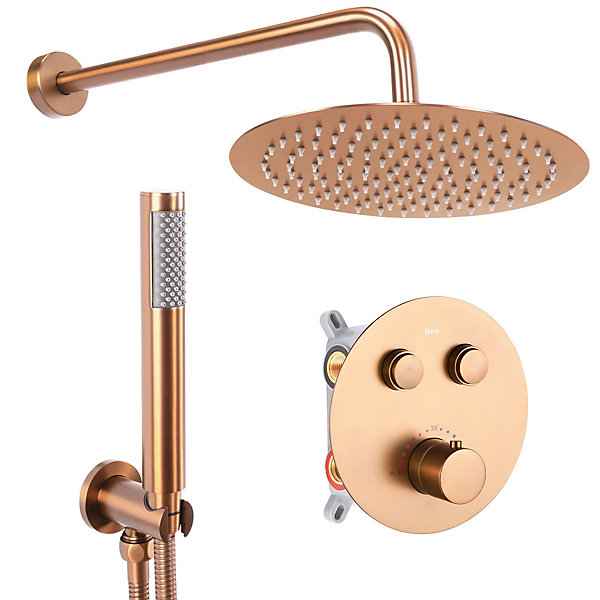 Kit De Douche Encastré Rea Lungo Thermostat Brush Copper 36,5X17X25Cm   Box