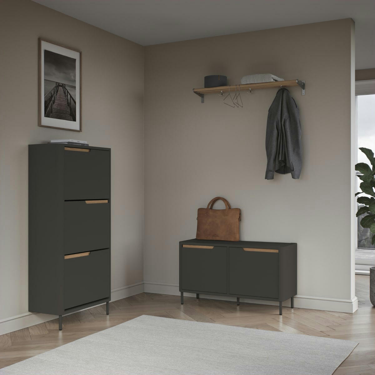 PATIPATI - Meuble TV design 94cm en bois gris