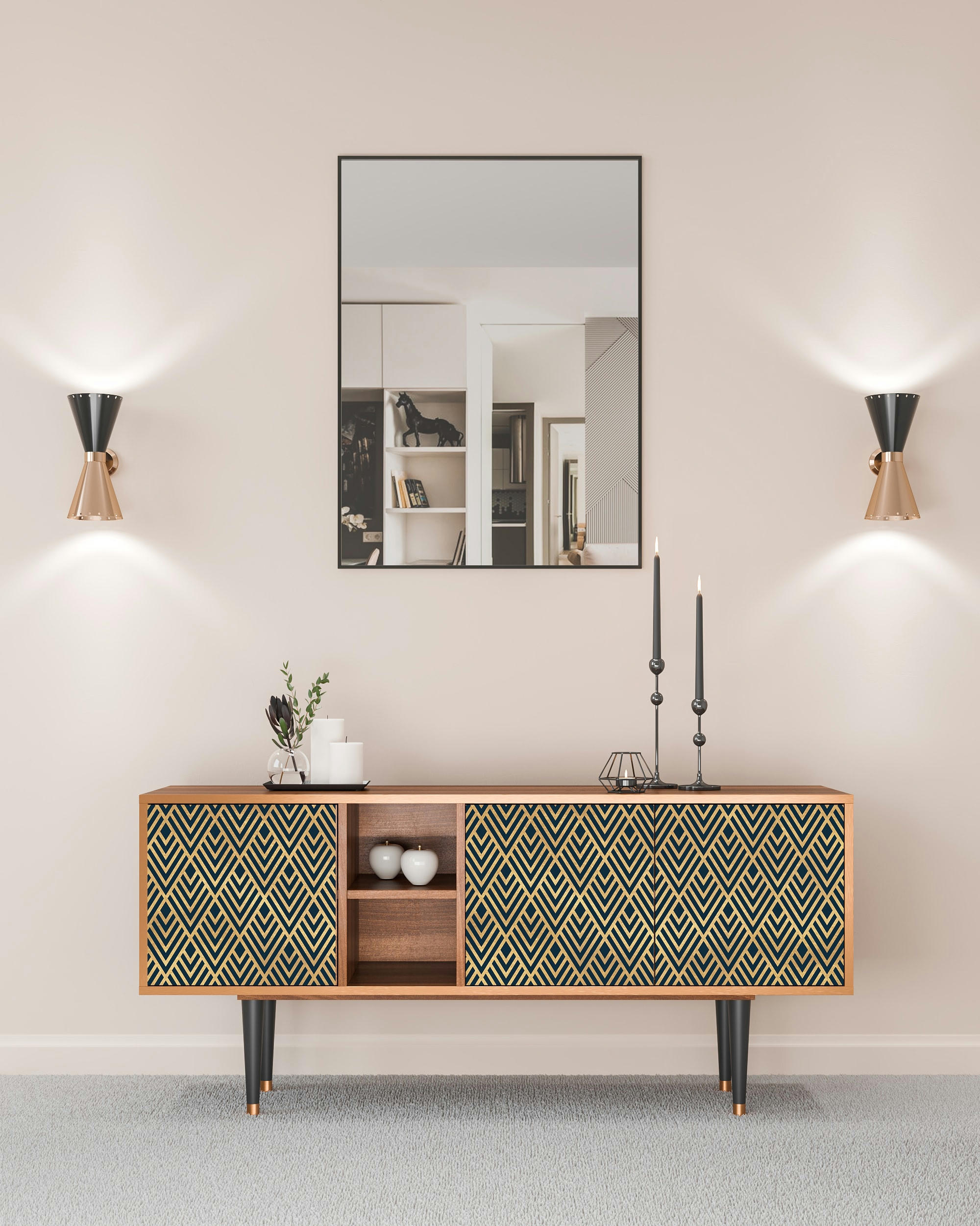 EGYPT TRIANGLES - Meuble TV  bleu 3 tiroirs L 150 cm