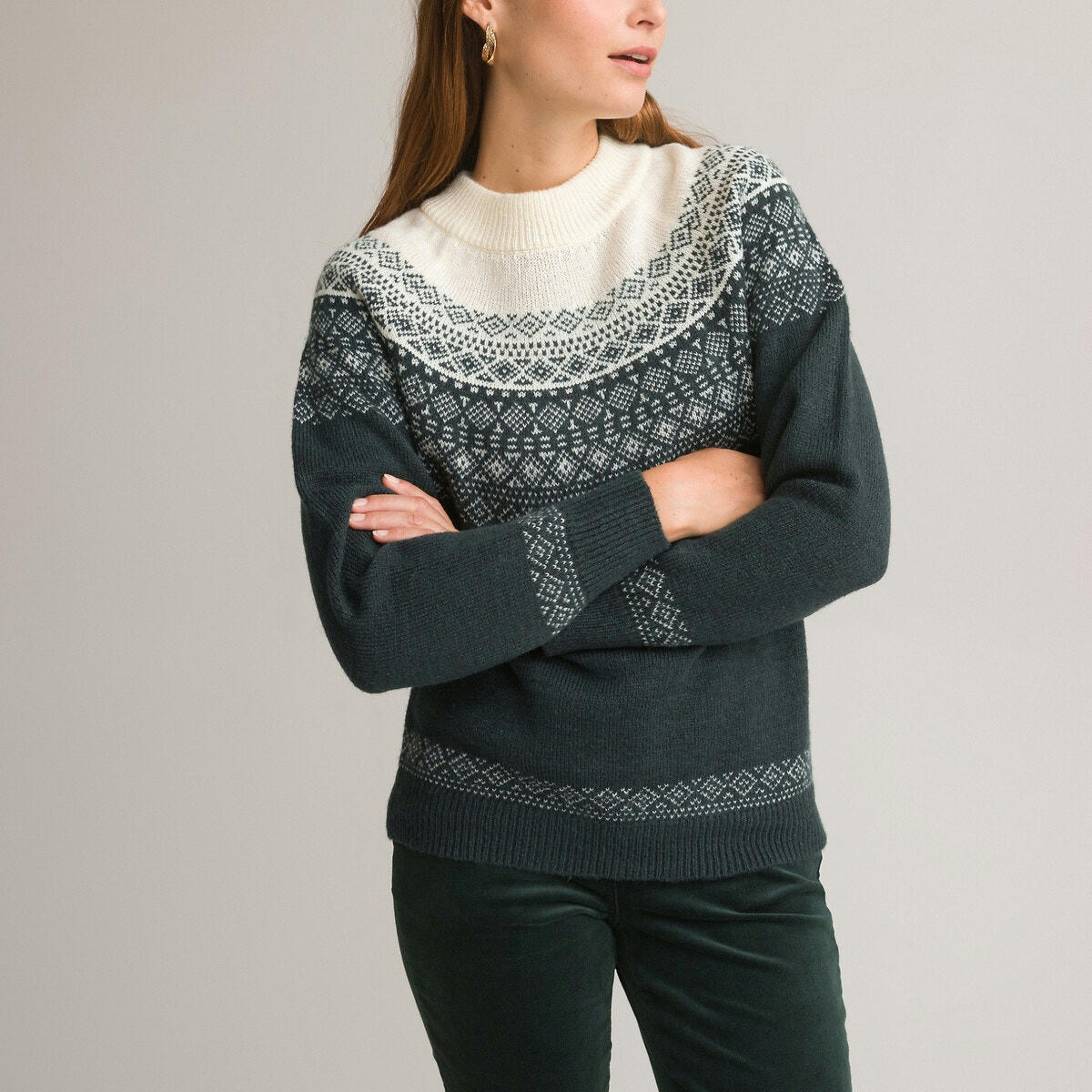 Pull jacquard, col montant, en grosse maille
