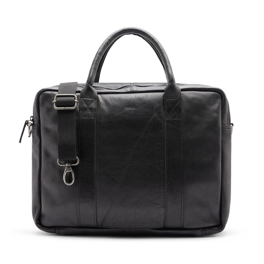 Manfield 18 inch zwarte leren laptoptas
