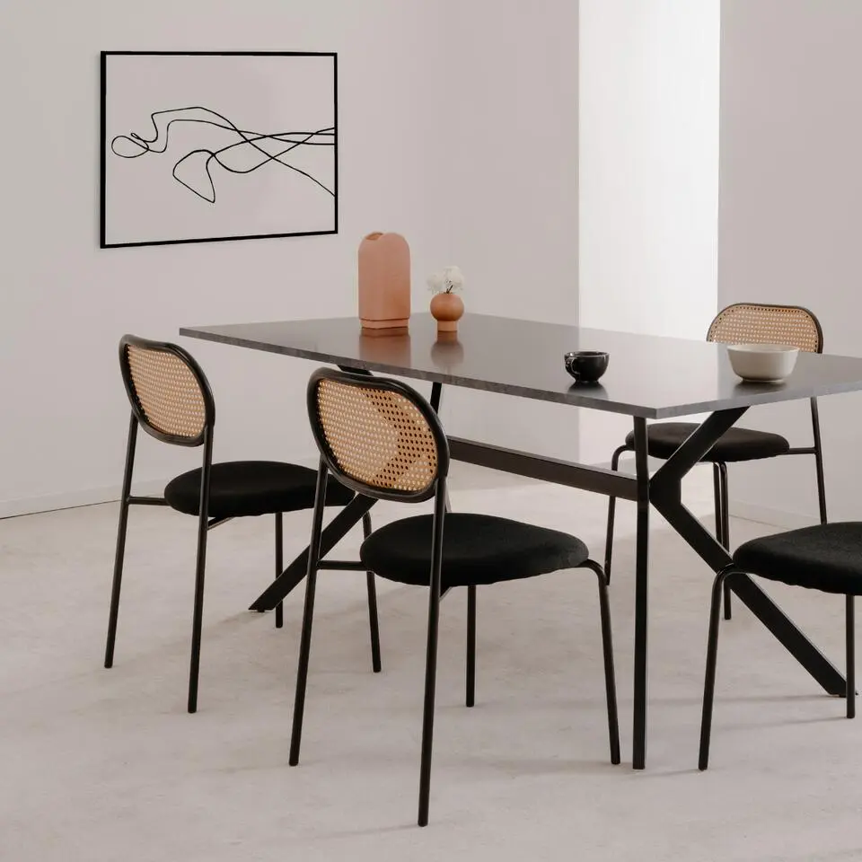 MOZART Set van 4 stoelen van gevlochten rotan Zwart - 48x47x80 cm