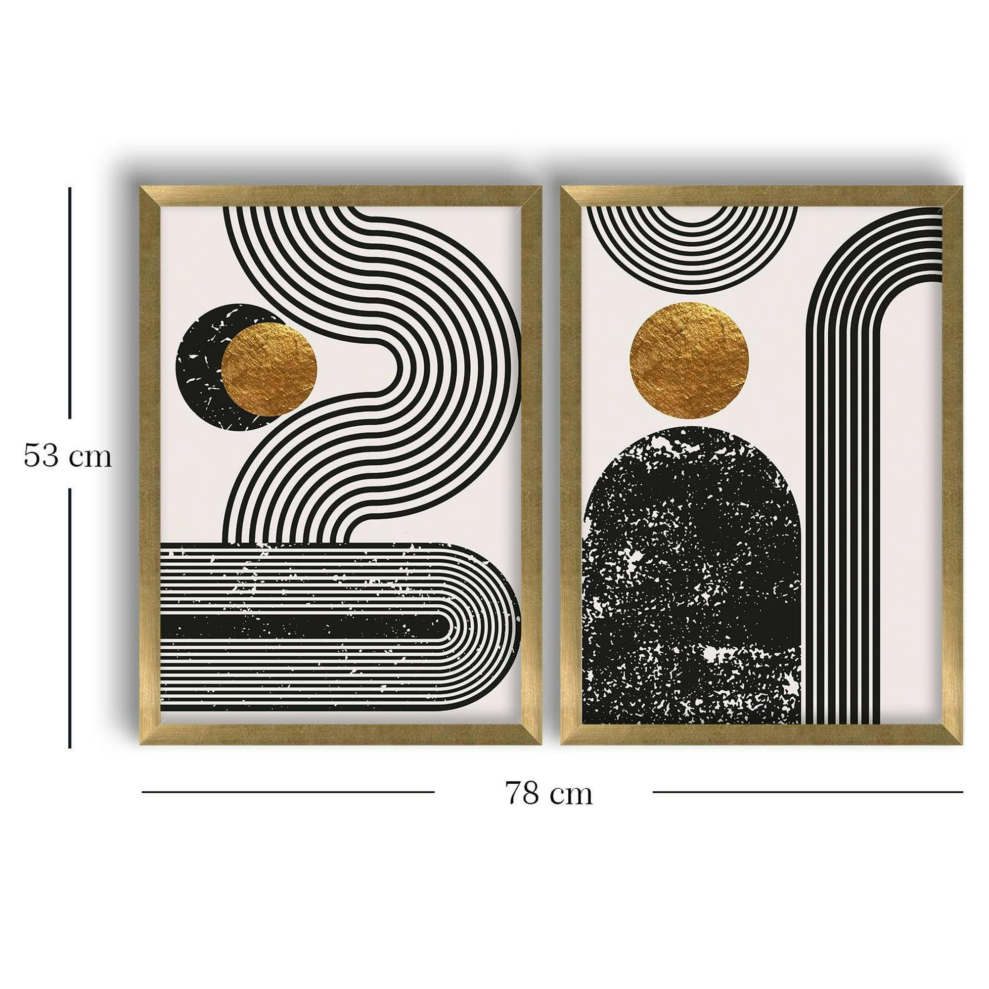 Tableau graphique design noir et or – cadre doré (set de 2)