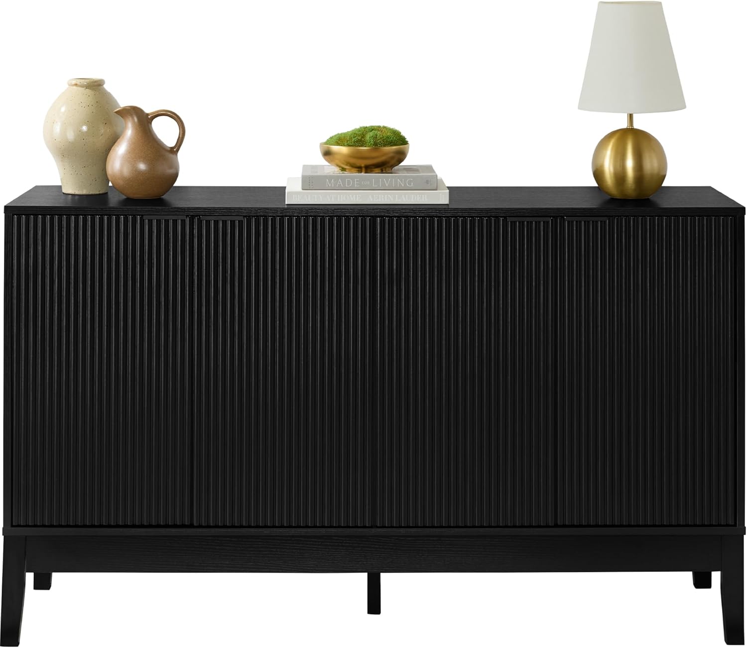 Best Choice Products 55 Modern 4-Door Sideboard Storage Cabinet, Buffet, Media Cabinet, Cupboard, Entryway Accent Table, Bookcase w/Reed Panels and Adjustable Shelves - Black