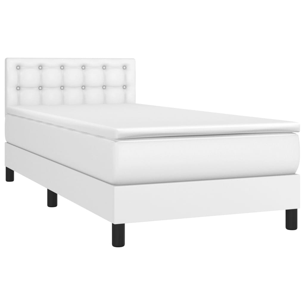 Łóżko Kontynentalne z Materacem Białe Ekoskóra do Sypialni LED 90x190 cm