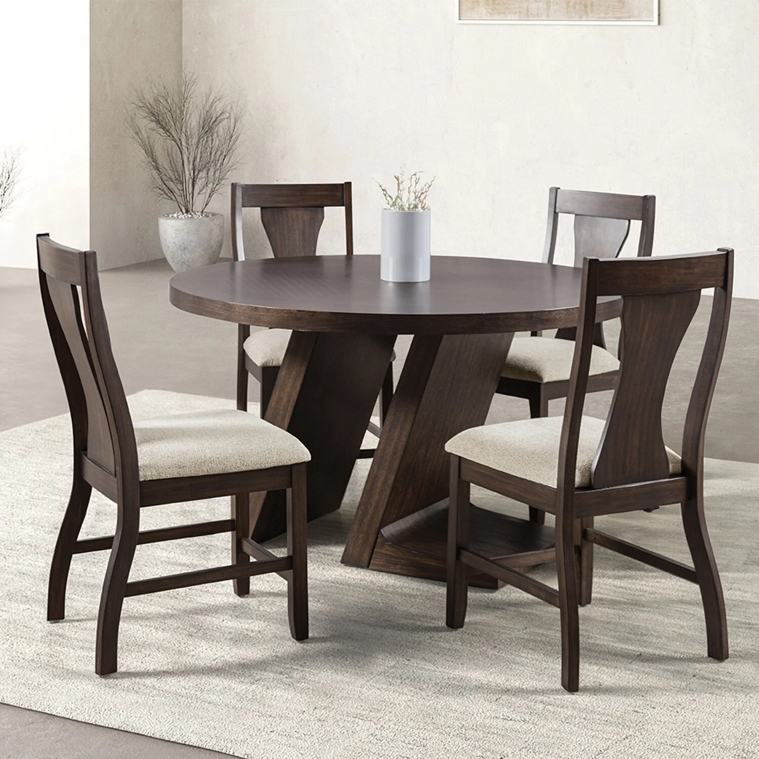 5 Piece Dining Set with Round Tabletop in Espresso