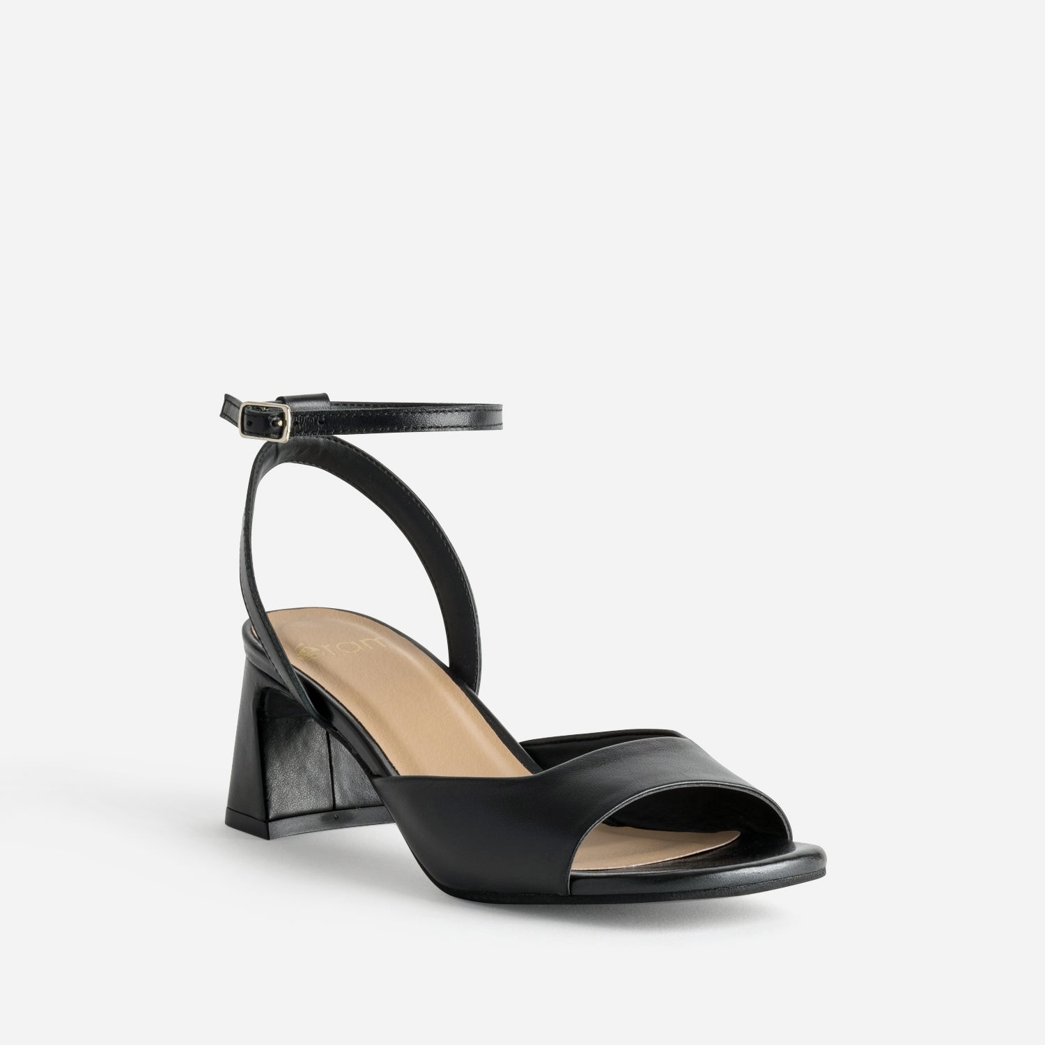 Sandale noire cuir décolleté carré