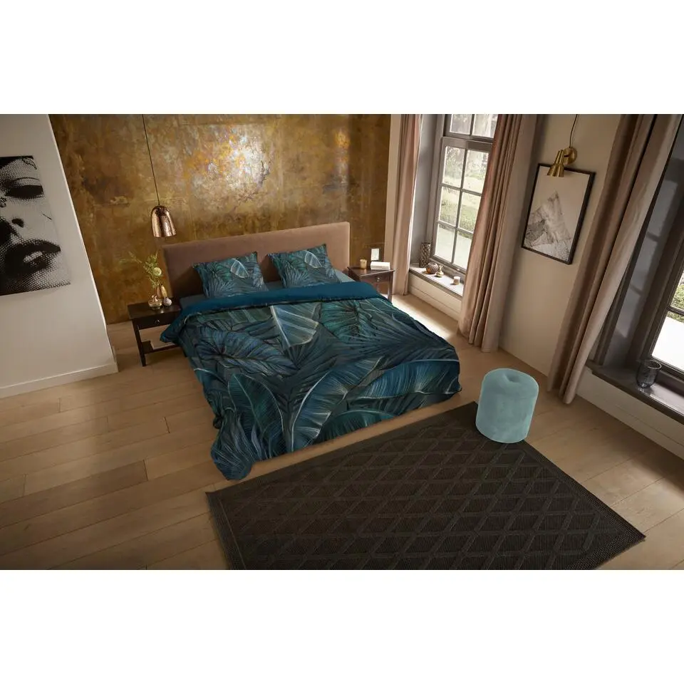 Pure dekbedovertrek bladeren - 1 persoons 140x200/220 cm - Petrol - Microvezel
