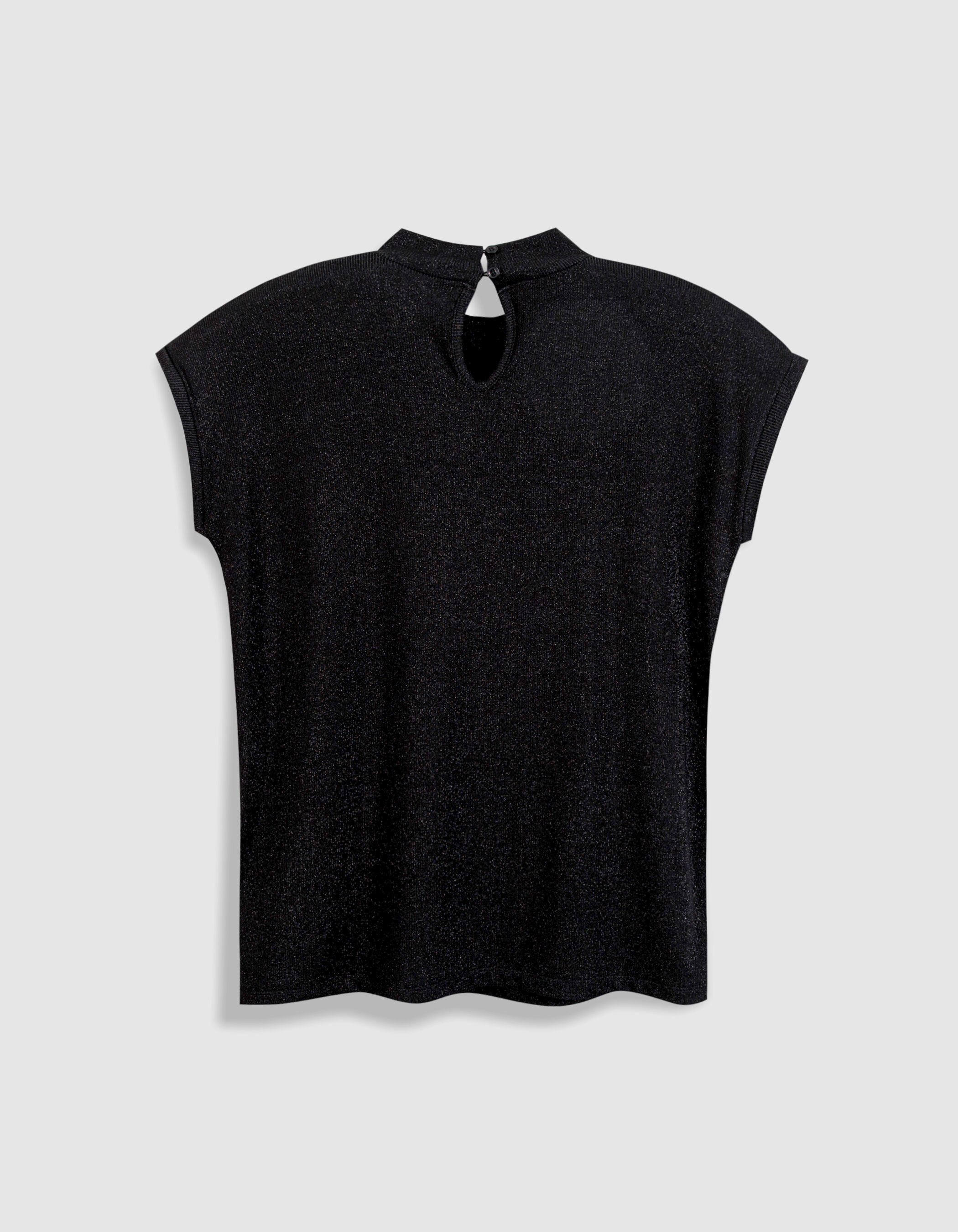 Tee-shirt sans manches noir pailleté Femme