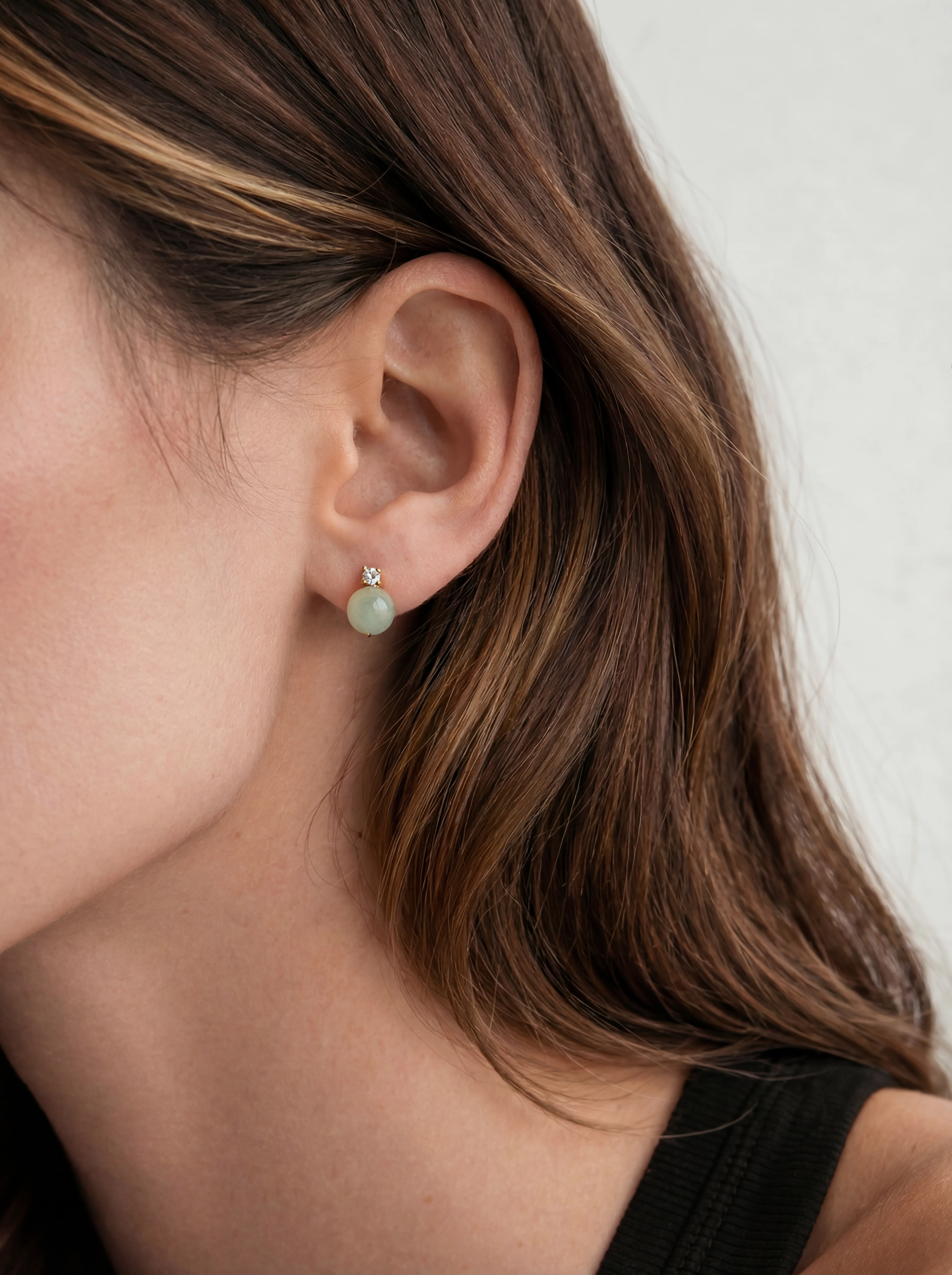 Esther — Green Jade and Zircon Stud Earrings
