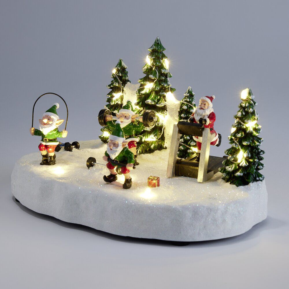 Village de No&euml;l LED scène activité sport du Père No&euml;l 23x15xH14cm