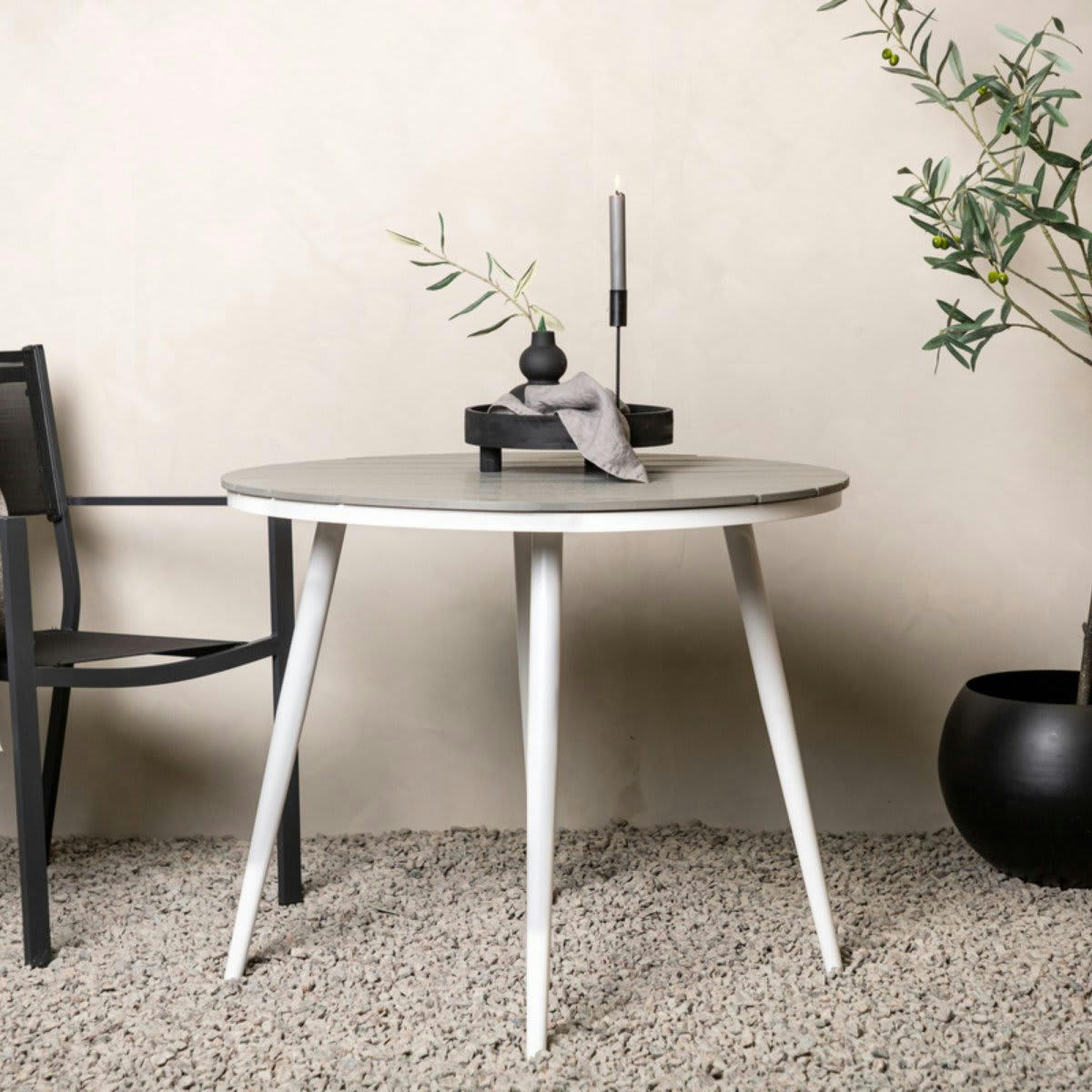 AURELIE - Table de jardin ronde 90cm effet bois gris