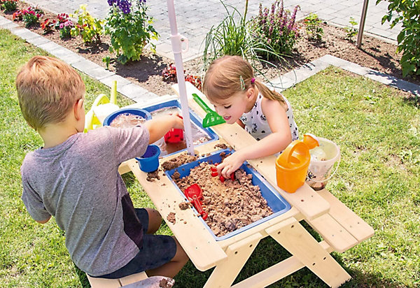 Ensemble Table de Jardin Bac à Sable et à Eau pour Enfants en Bois
