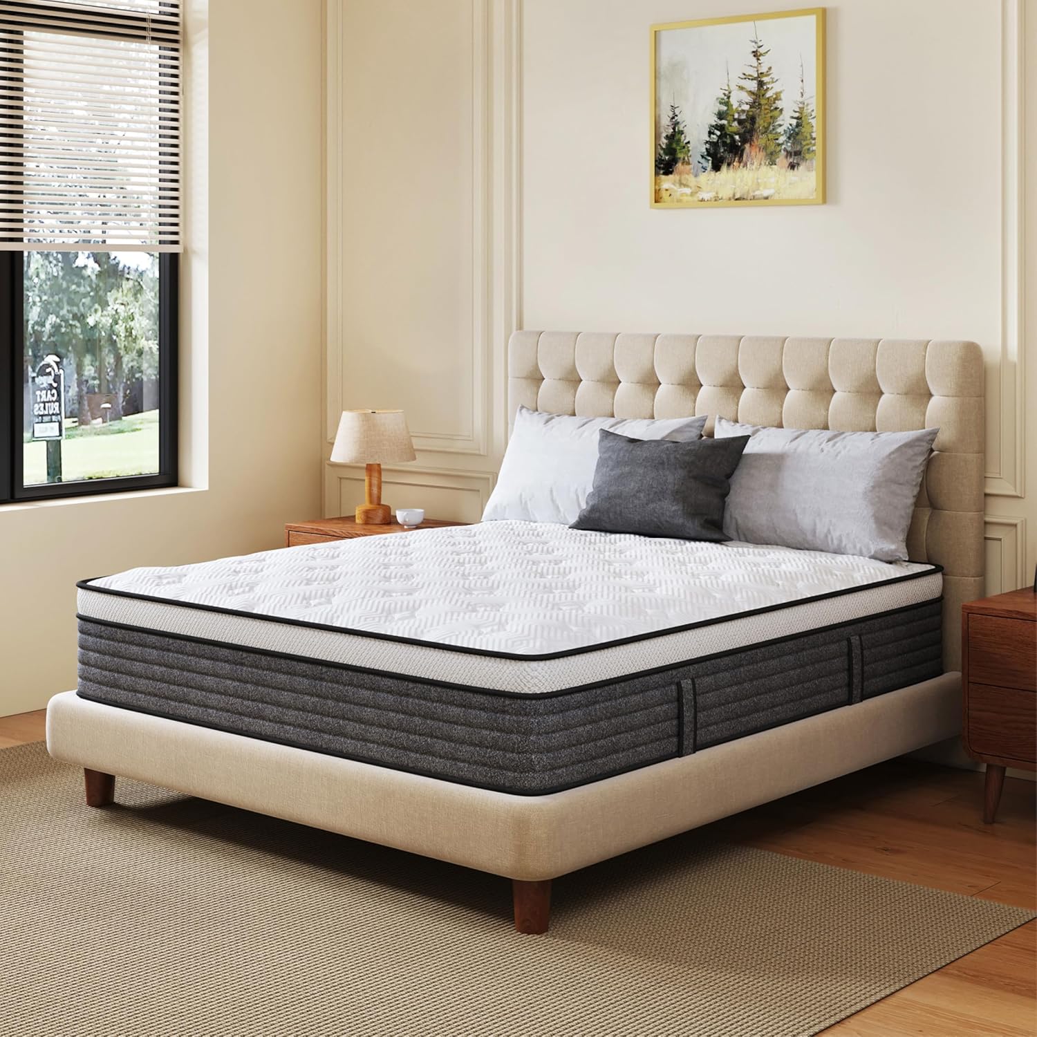 CH Charme House Queen Mattress, 14 Inch Hybrid Queen Size, Medium Feel Foam and Individual Pocket Springs, Fiberglass Free Bed Mattress, Extra Edge Support, Pressure Relief, CertiPUR-US