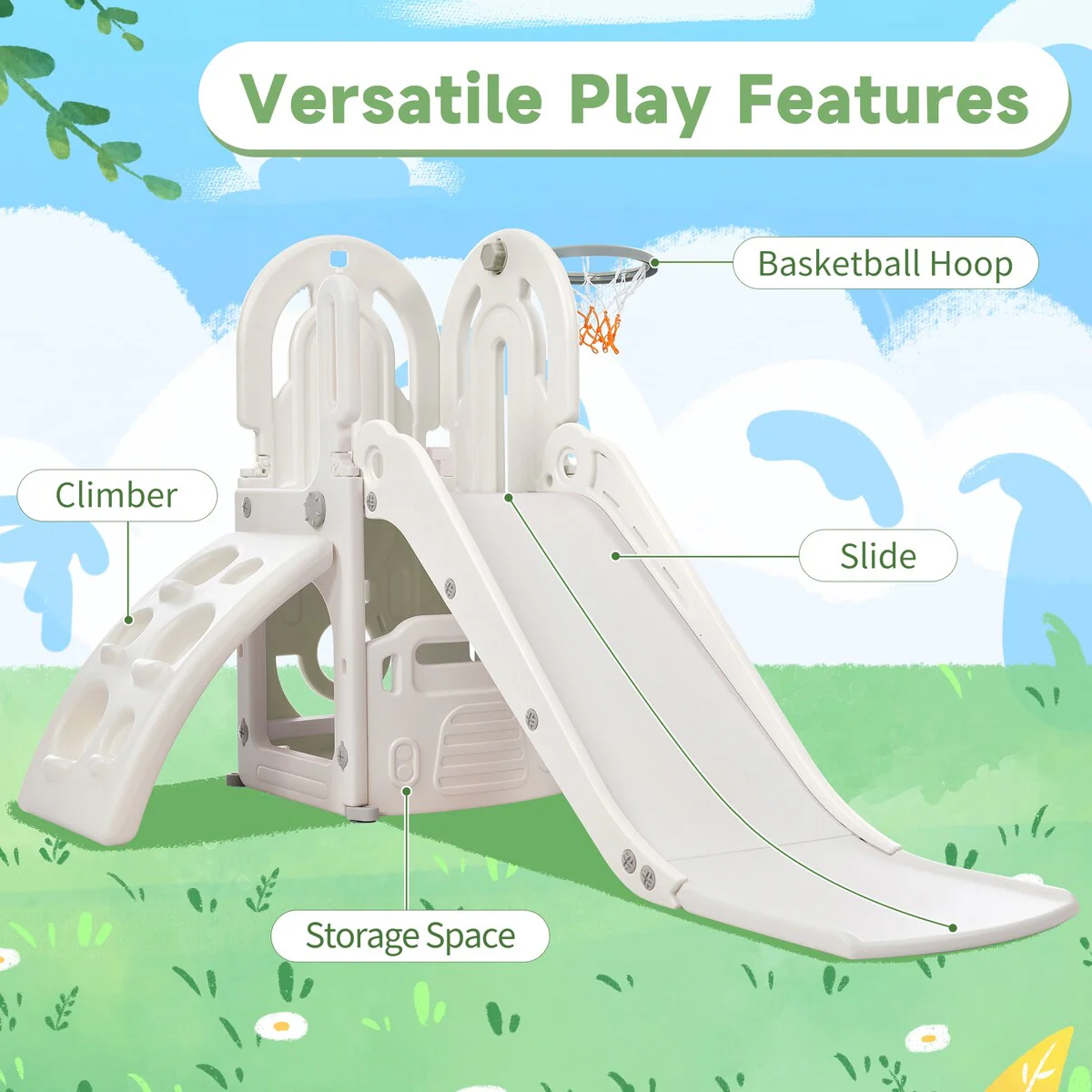 Toddler Climber and Slide Set 4 in 1,Kids Playground Climber Slide Playset with Basketball Hoop Play Combination for Babies