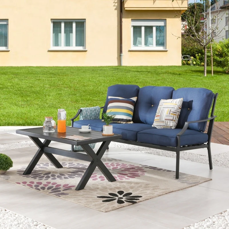 Patio Festival 2-Piece Outdoor Metal Sofa with Coffee Table Set