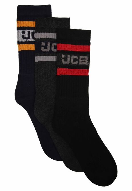 Mens 3pk Navy Stripe JCB Ankle Socks