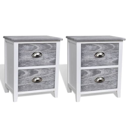 NNEVL Nightstand 2 pcs with 2 Drawers Grey and White