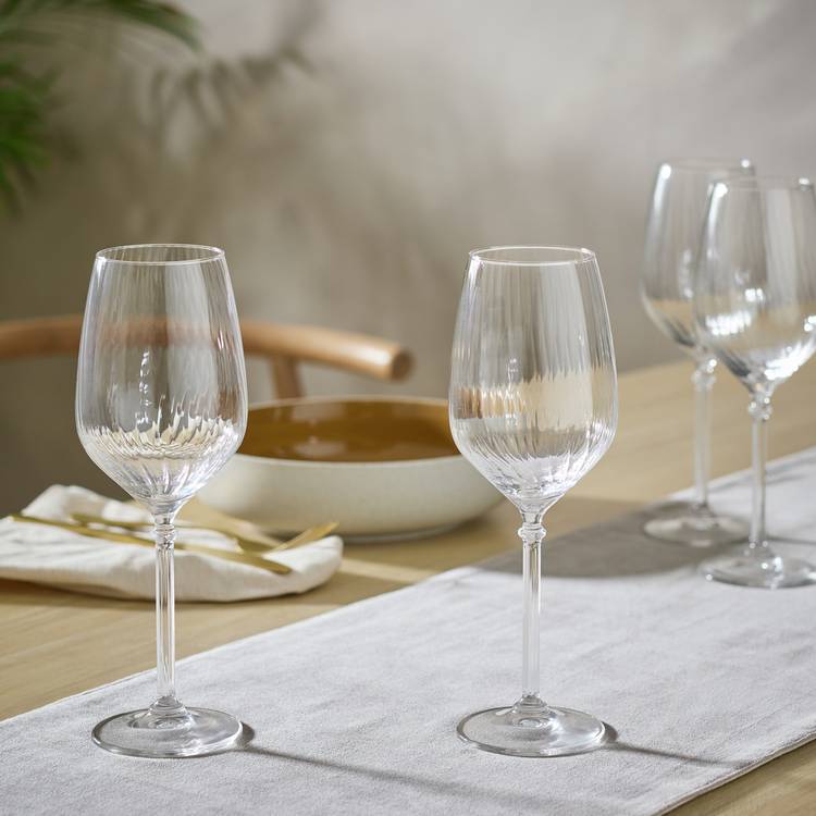 Habitat Optic White Ribbed Set of 4 Wine Glasses