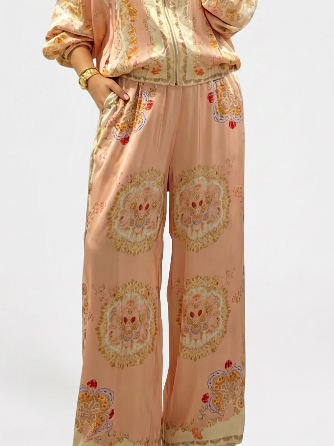 Retro Paisley Print Wide-Leg Pants