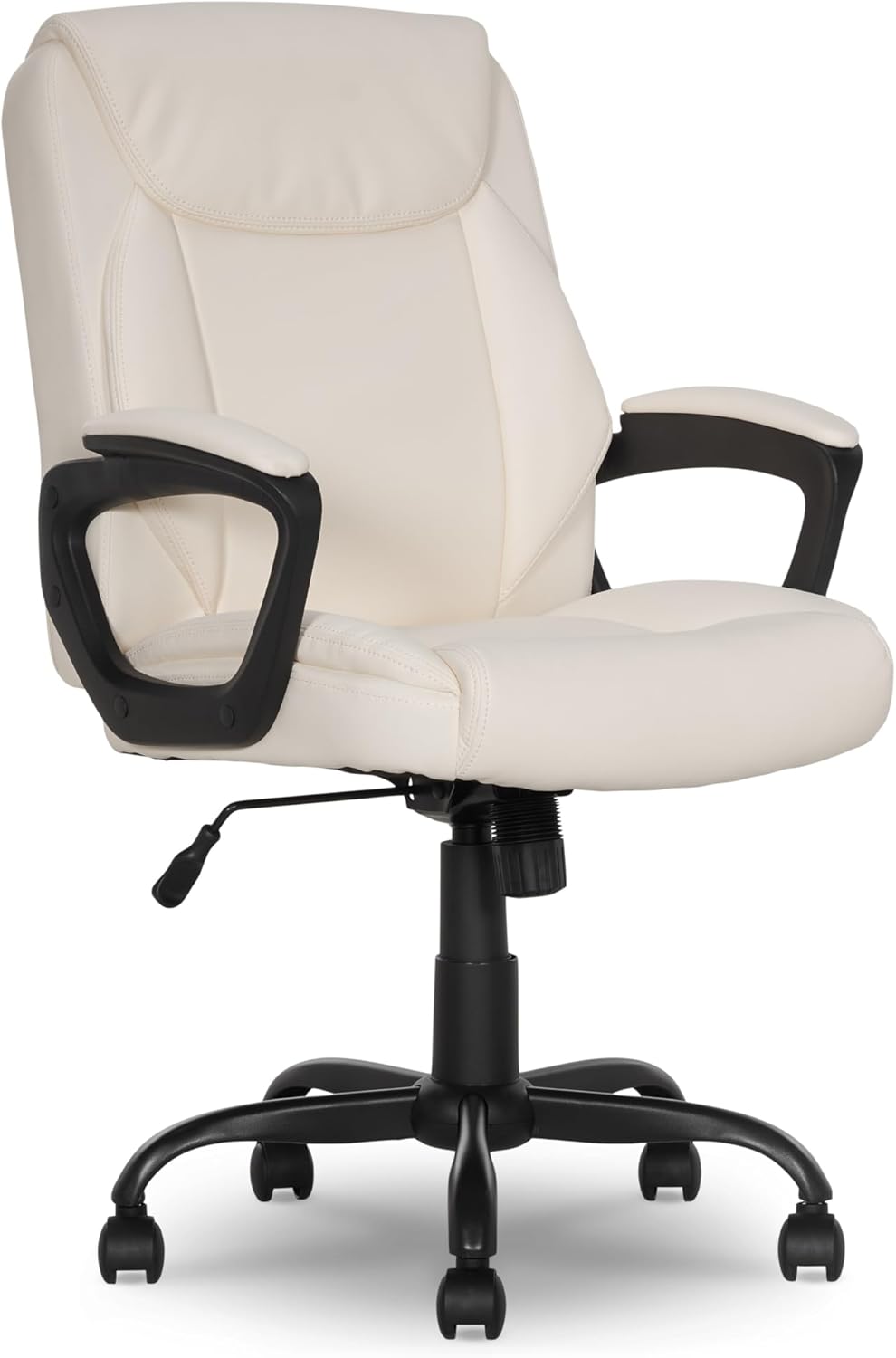 Amazon Basics Classic Puresoft PU Padded Mid-Back Office Chair with Armrest, Height Adjustable, Easy to Assemble, 26D x 23.75W x 42H, Cream