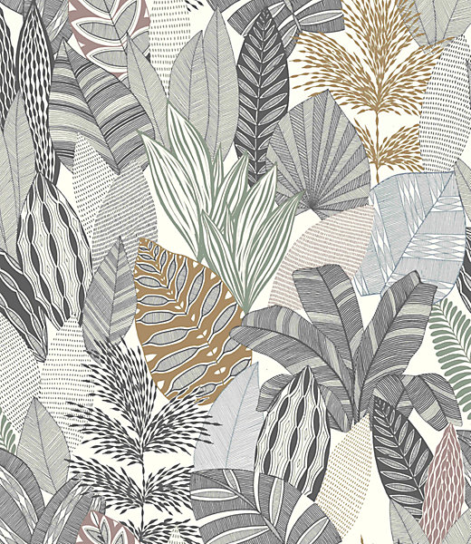 Papier peint vinyle intissé feuillage gris L.1001 x l.53cm Rasch, Kruger