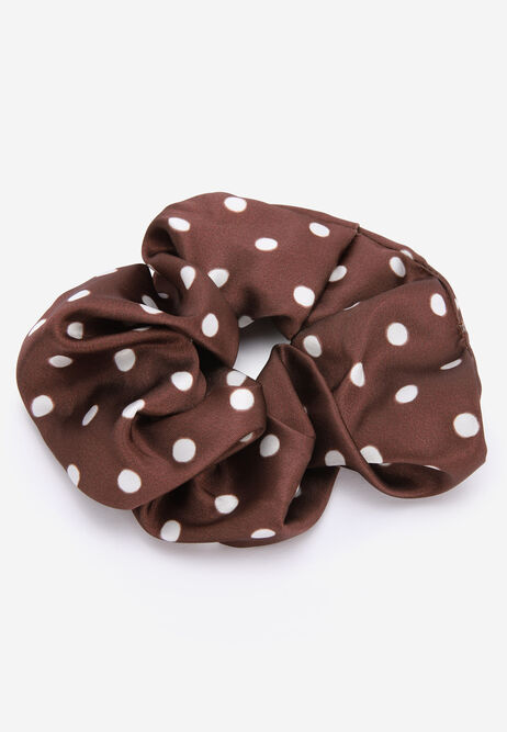 Womens Chocolate Brown Polka Dot Oversized Scrunchie
