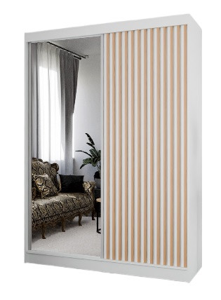 Szafa z lamelami i lustrem 150 cm - biała   lam. craft złoty