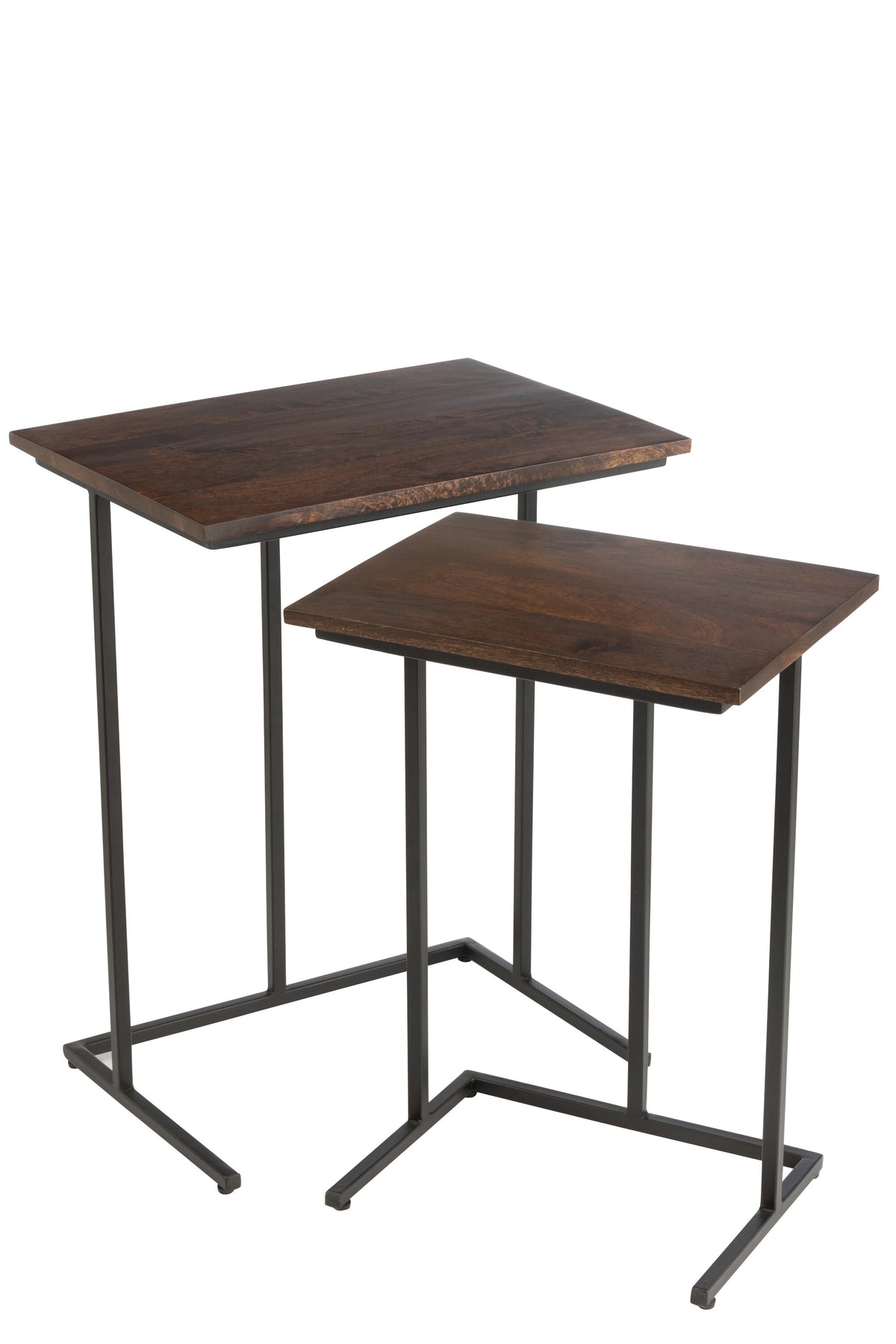 J-Line tafel Rechthoek - ijzer/hout - bruin/zwart - 2 stuks