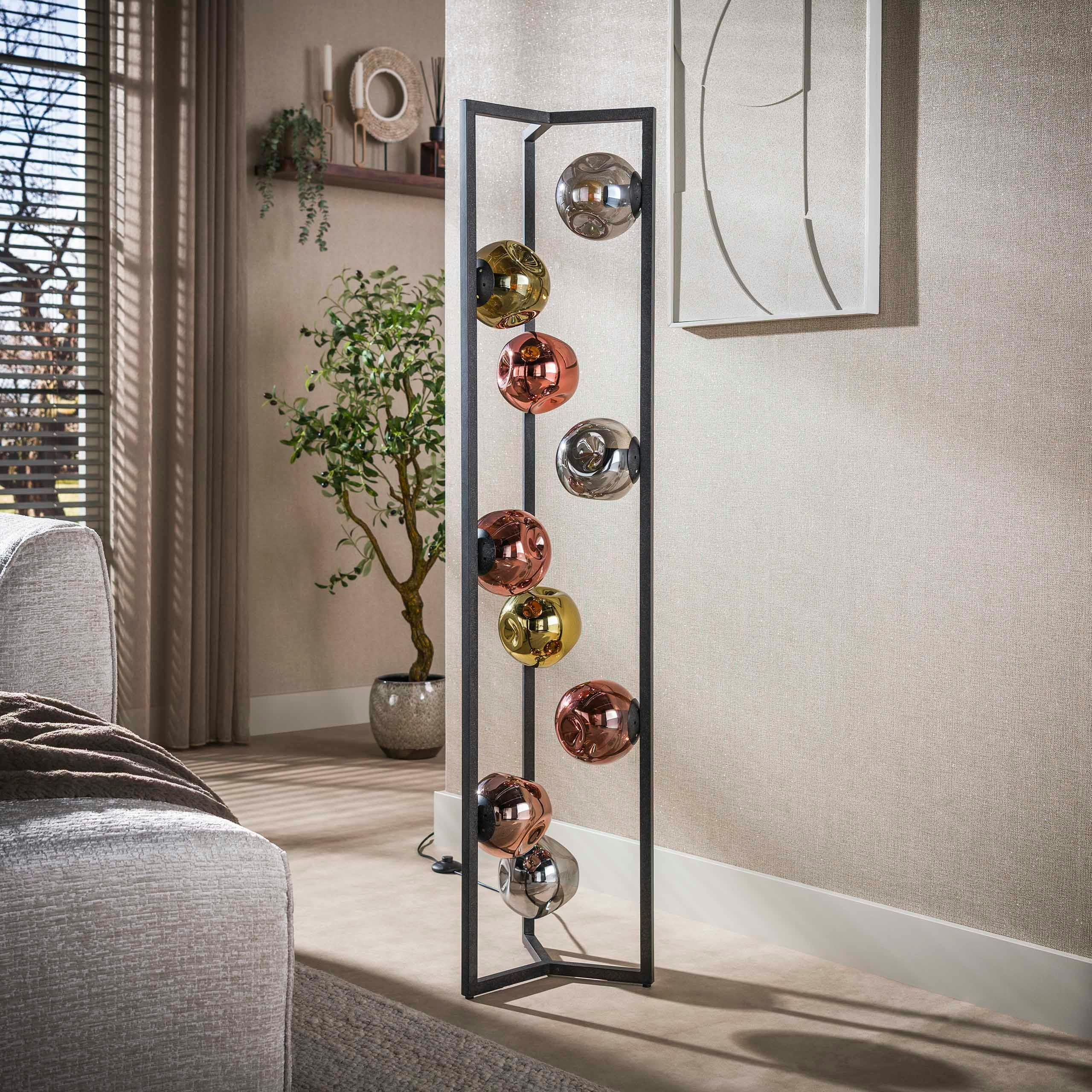 Lampadaire design verre métal 9 globes tricolores NIAGARA