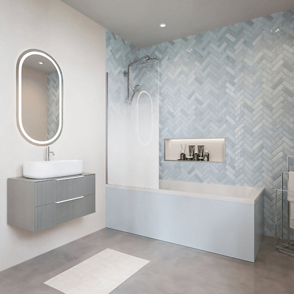 Baignoire droite DURAVIT D-Neo 160 x70 cm   Pare Bain gauche AURYS Mist 1 chromé