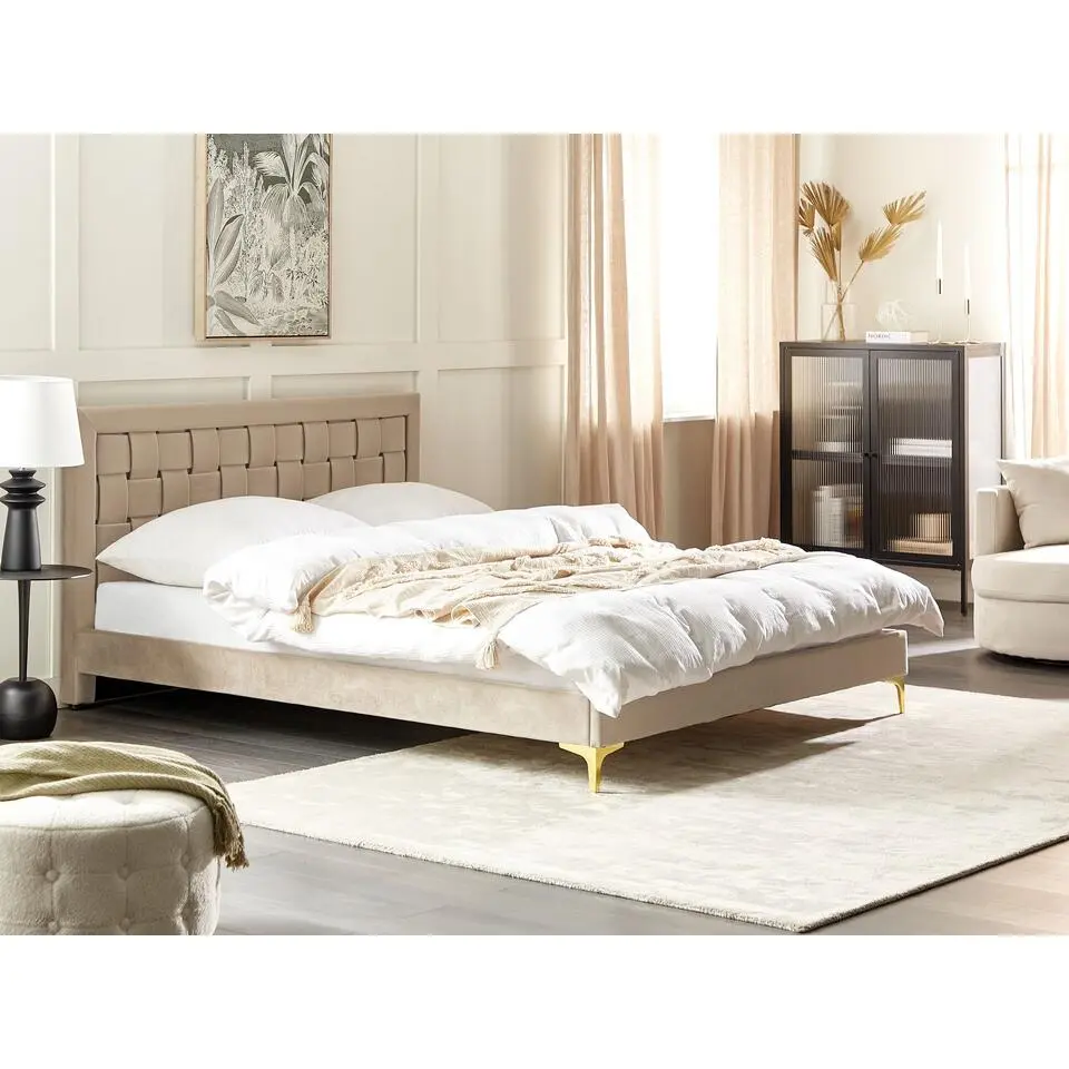 LIMOUX - Tweepersoonsbed - Taupe - 160 x 200 cm - Fluweel