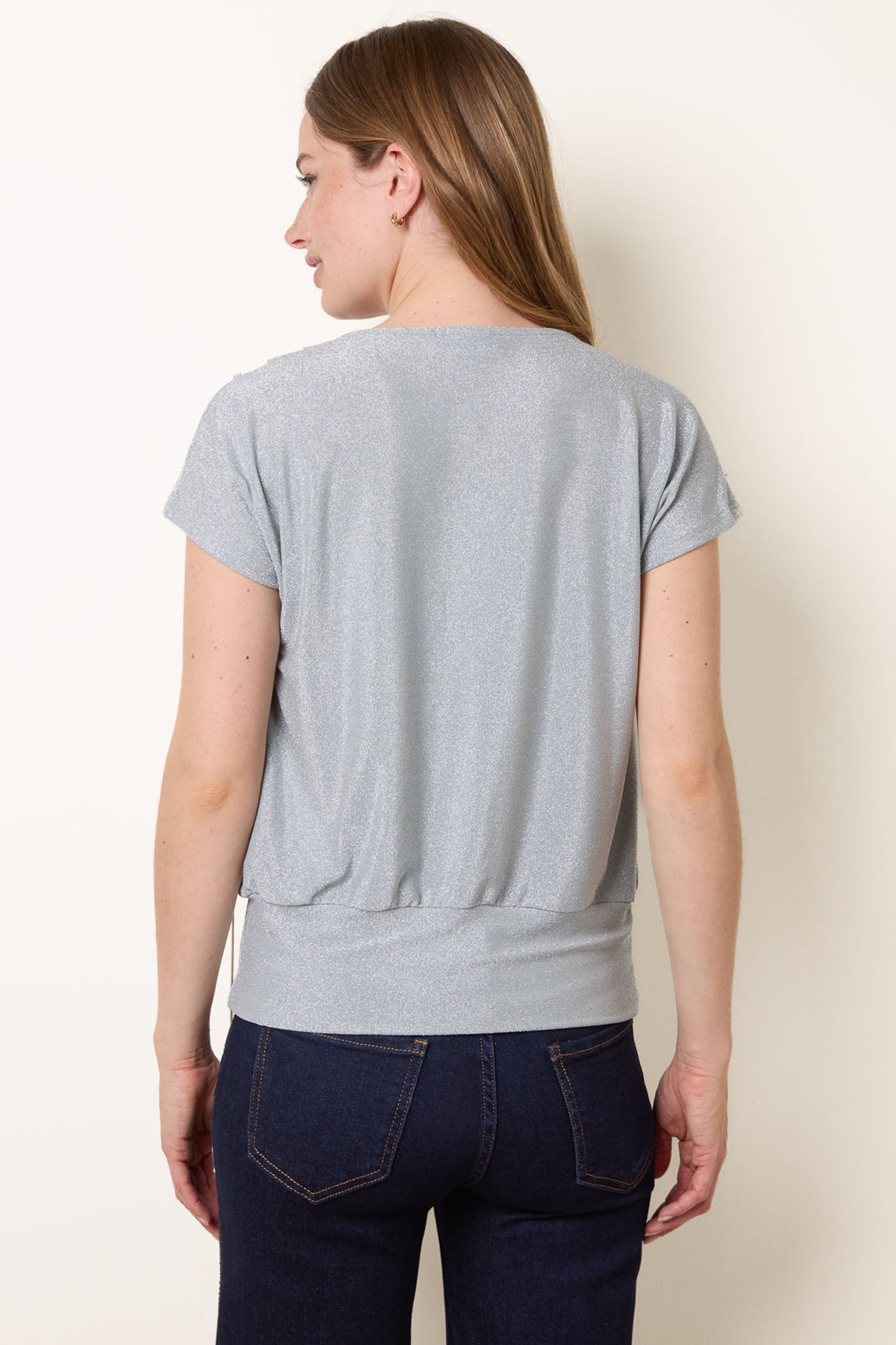 Blue Vanilla Blue Metallic Cowl Neck Draped Top