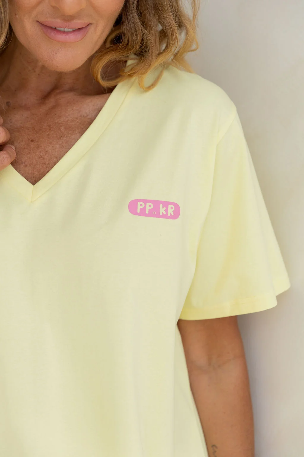 Della Relaxed V-Tee in Be Okay Lemon by Kasey Rainbow