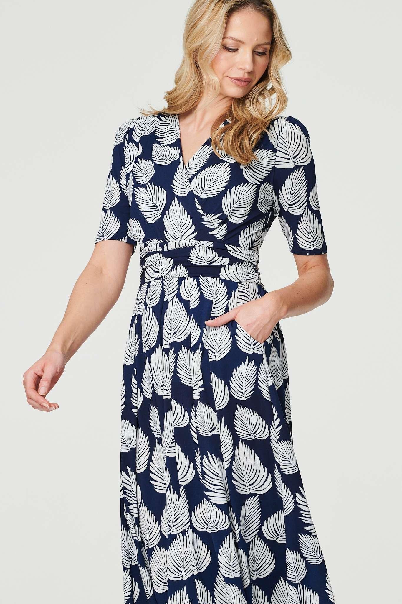 Izabel London Printed Short Sleeve Wrap Tea Dress