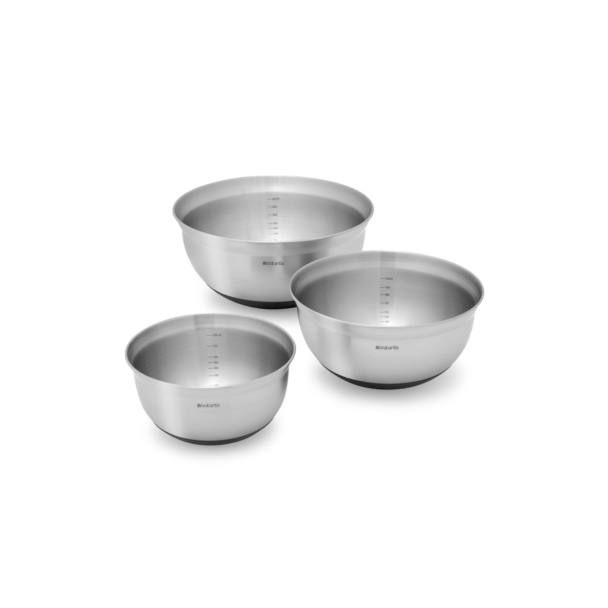 Brabantia Profile Mengkommenset met antislip bodem, 1,0 liter, 1,6 liter, 3,0 liter - Matt Steel
