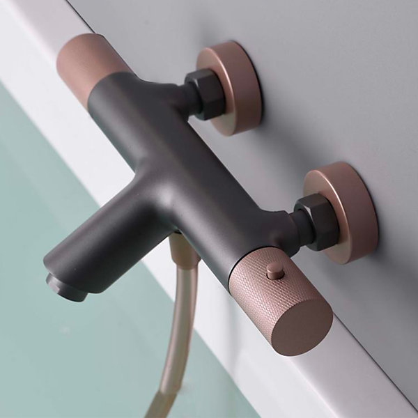 Mitigeur Bain/Douche Anti-Calcaire Thermostatique Gris et Champagne IMEX LINE BTD038-4GC